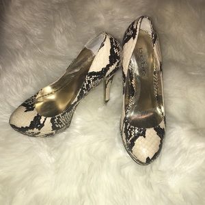 Bebe Sloan snake heels